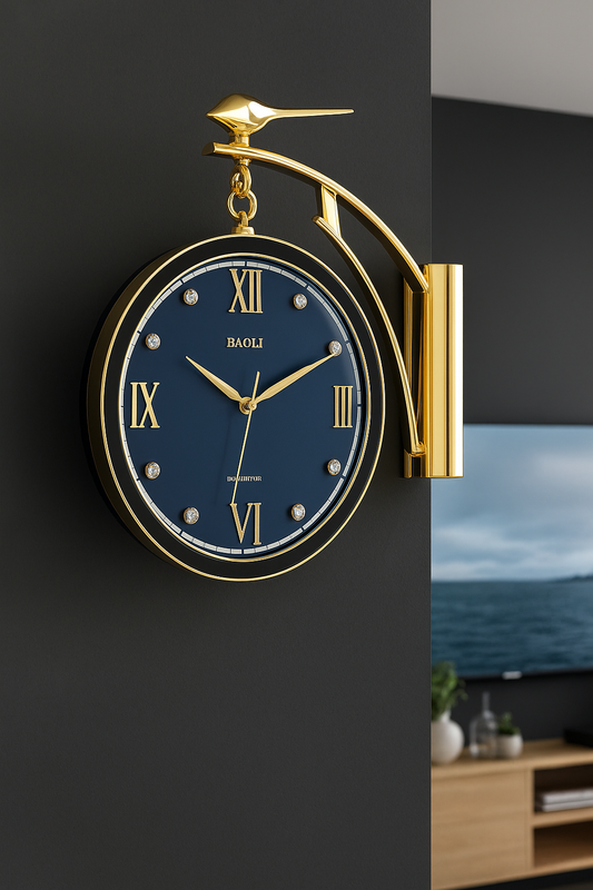 Golden Hanging Wall Clock with Orange Roman Dial – BADLI Design