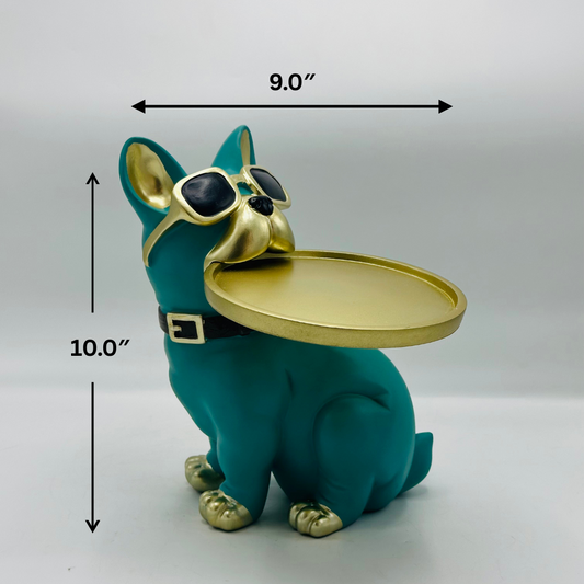 Cool Bulldog Butler Sculpture with Gold Tray - Fun Decorative Organizer