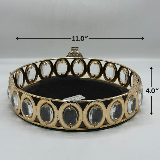 Set of 3 Elegant Gold Crown-Shaped Trays with Crystal Accents - Royal Decorative Dishes