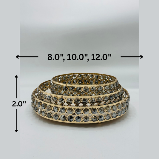 Set of 3 Elegant Gold Metal Trays with Crystal Accents - Decorative Nesting Dishes