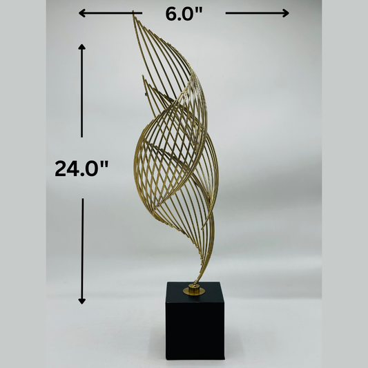 Modern Abstract Gold Wire Swirl Sculpture on Black Base - Contemporary Metal Art
