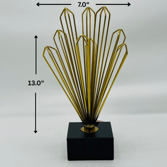 Modern Gold Wire Fan Sculpture on Black Base - Abstract Decorative Ornament