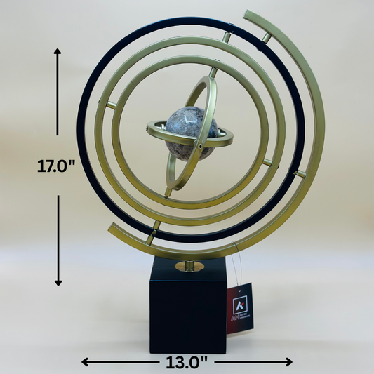 Modern Abstract Metal and Stone Globe Sculpture - Decorative Orbit Ornament