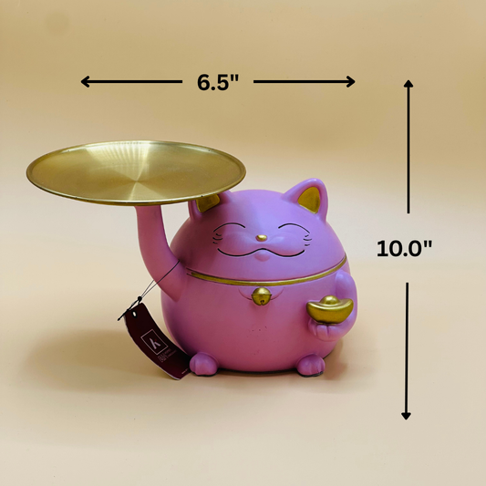 Pink Lucky Cat Serving Tray - Decorative Trinket Dish