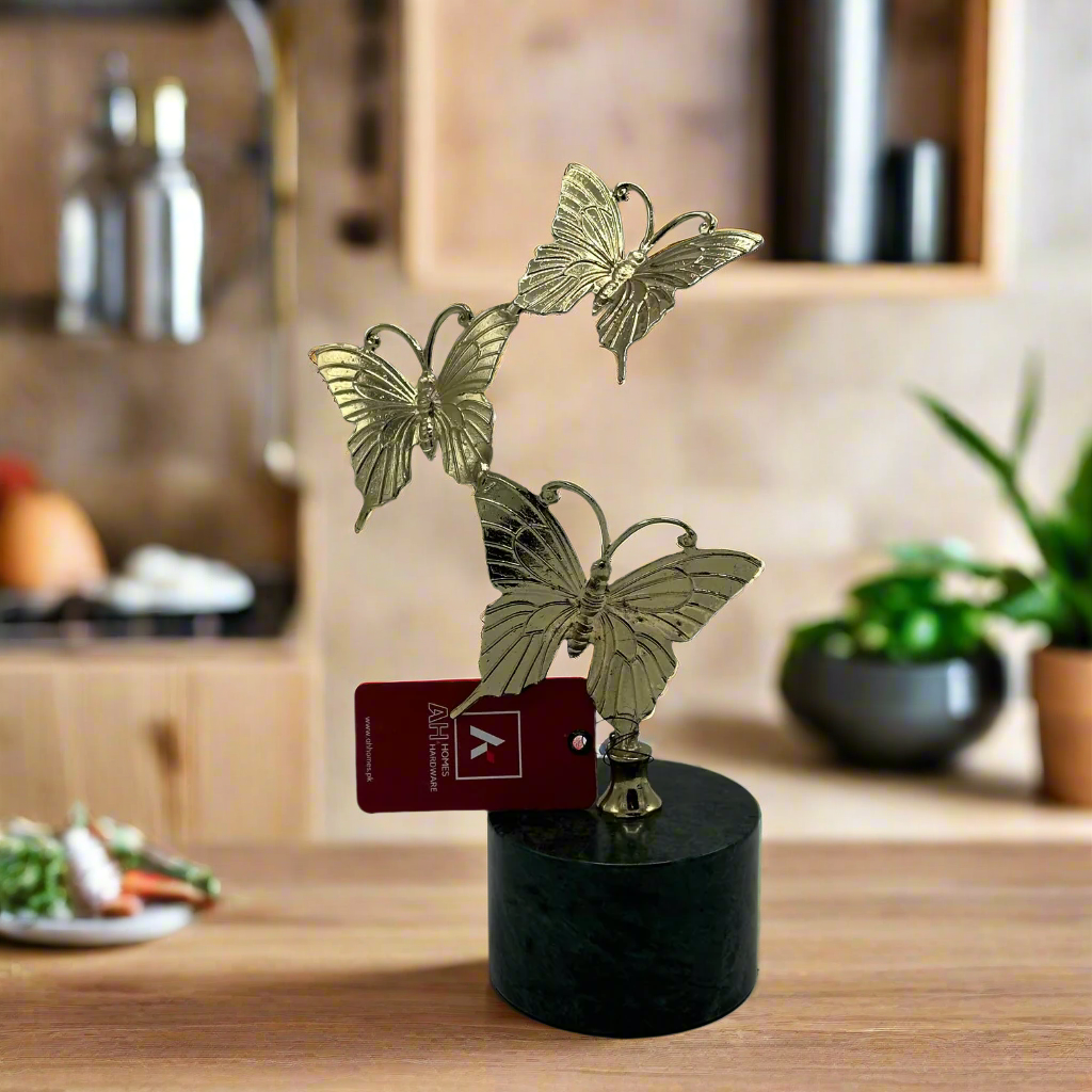 Elegant Golden Butterfly Decorative Figurine on Marble Base