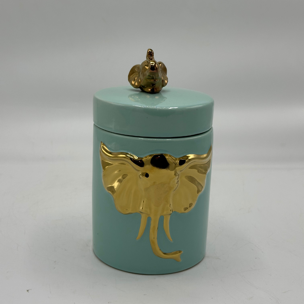 Elegant Ceramic Jar with Golden Elephant Detail & Lid