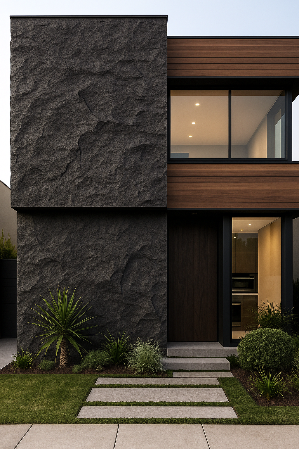 Deep Charcoal Embossed Stone Wall Panel