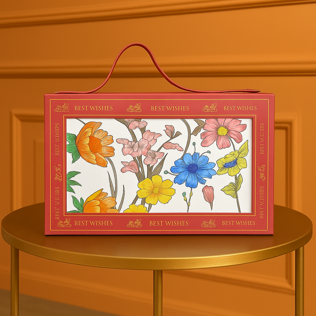 Best Wishes" Vibrant Wildflower Gift Box with Top Handle - Window Display Ready