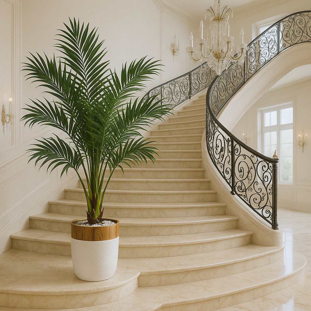 Elegant Artificial Areca Palm Tree in Gold-Accent White Pot