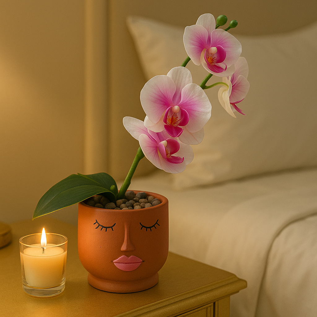 Artistic Face Planter with Elegant Faux Pink & White Orchid