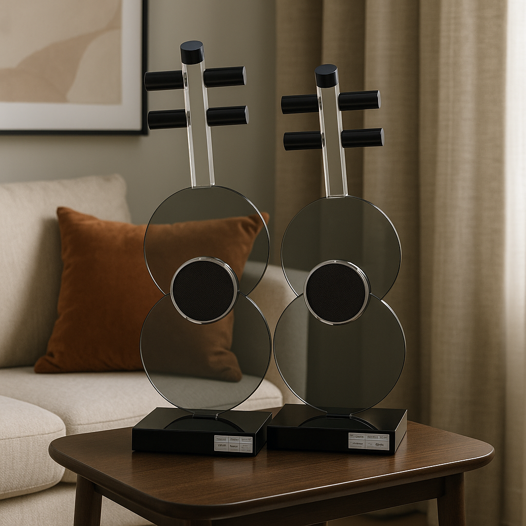 Modern Guitar-Inspired Abstract Sculpture – Artistic Glass & Metal Home Decor