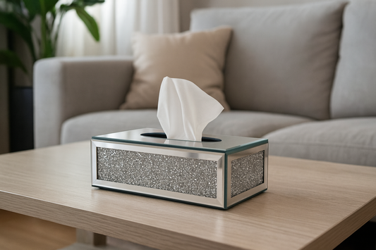 Glitter Panel Luxury Tissue Box Holder – Gold & Silver Variants