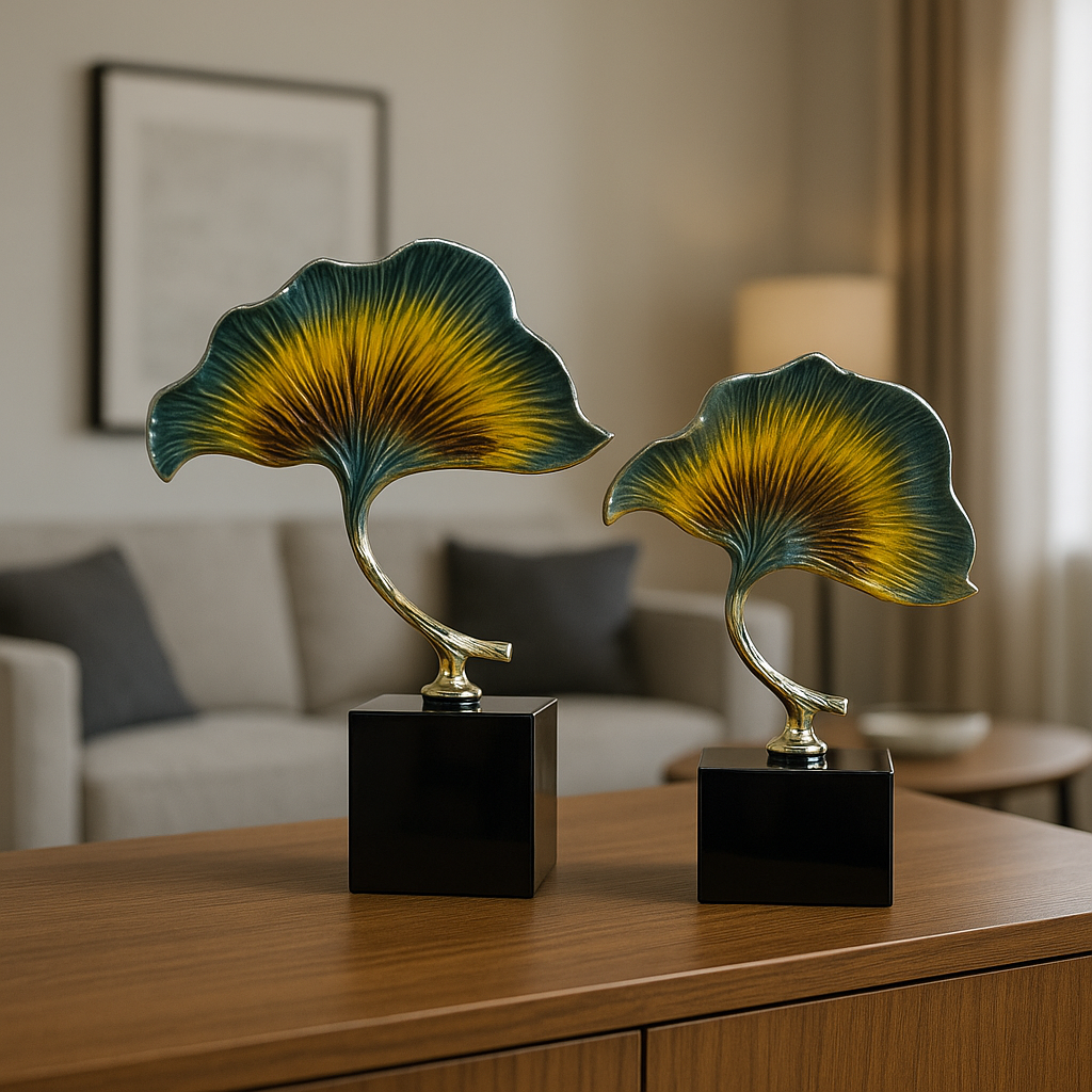 Golden Leaf Sculpture with Elegant Stand