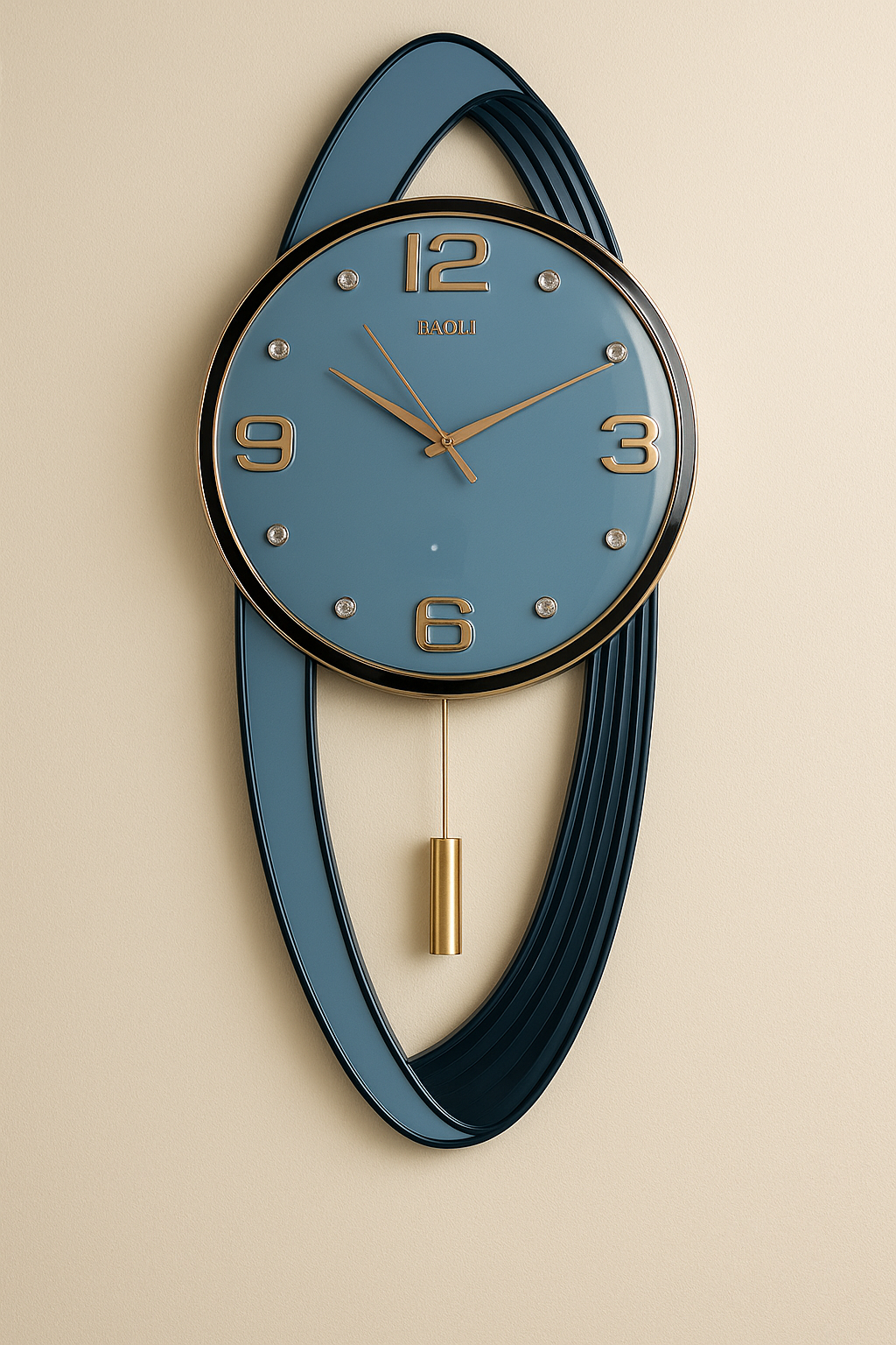 Modern Wall Clock with Golden Pendulum & Oval Frame β BAOLI Design