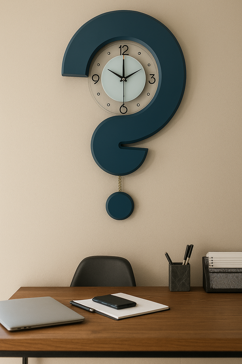 Creative Question Mark Wall Clock with Pendulum – Modern Designer Piece