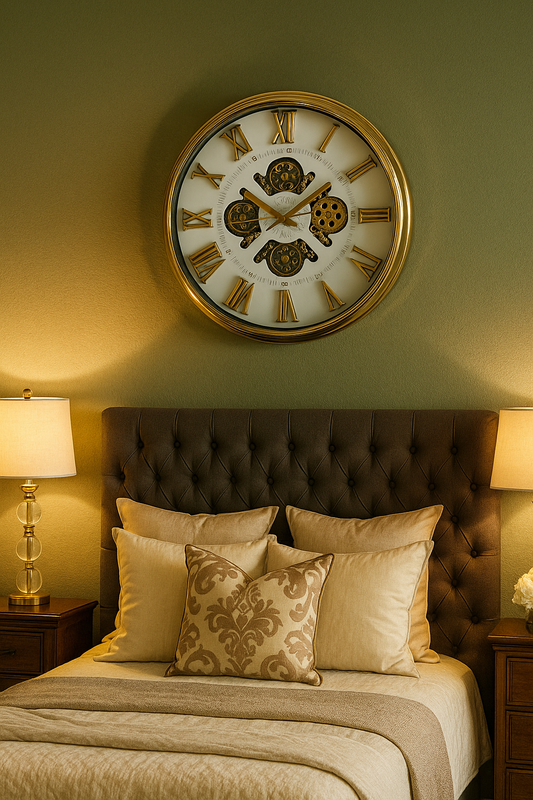 Luxury Roman Numeral Gear Wall Clock with Golden Frame β Vintage Modern Design