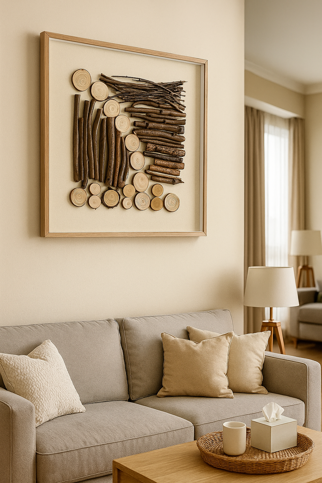 Rustic Wooden Branches & Slices 3D Wall Art â Natural Handmade Frame DĂ©cor