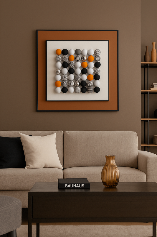 Luxury 3D Wall Art Sculpture â Geometric Sphere Design with Orange Frame