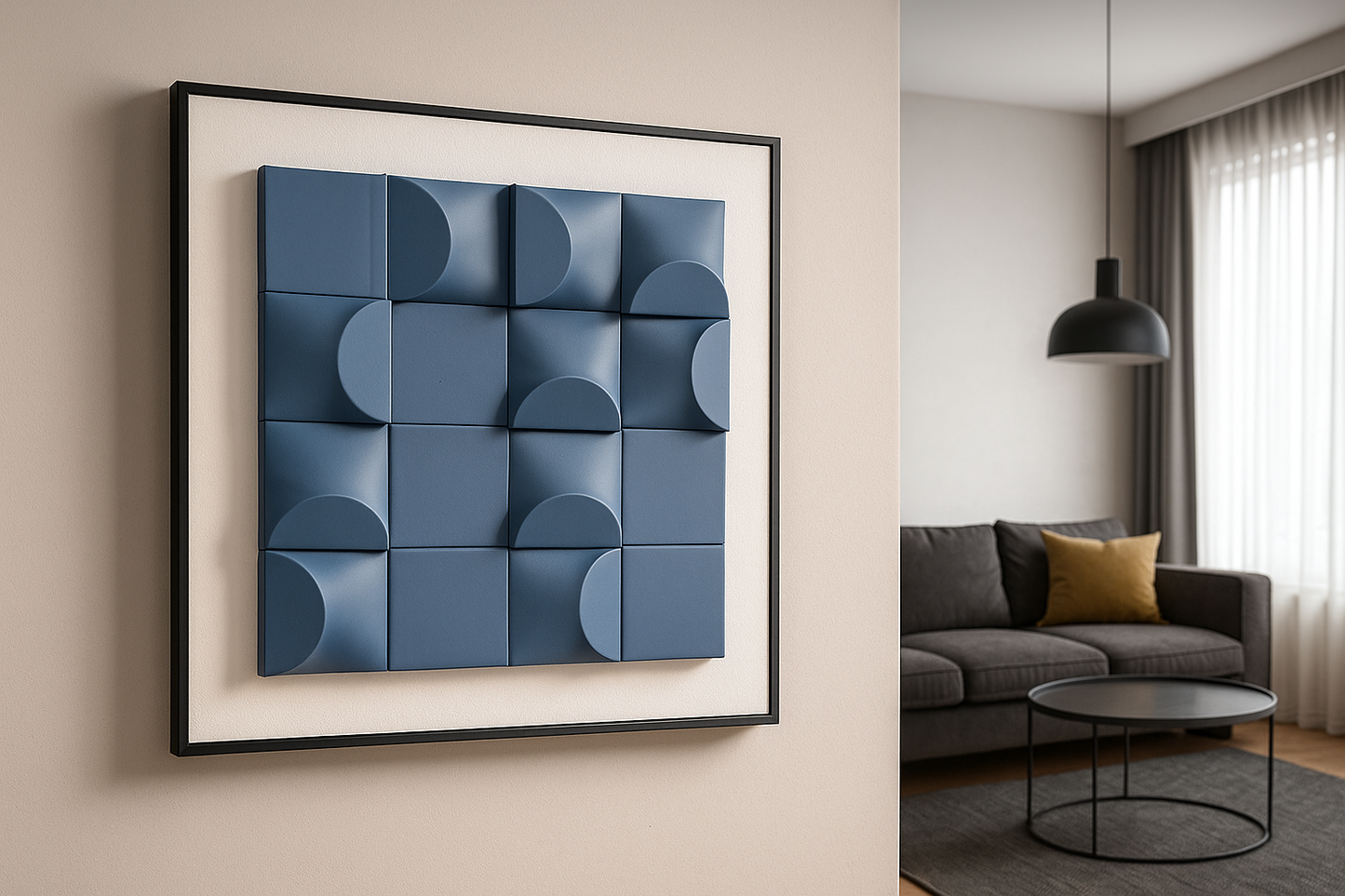 3D Geometric Blue Wall Frame â Modern Minimalist Luxury DĂ©cor