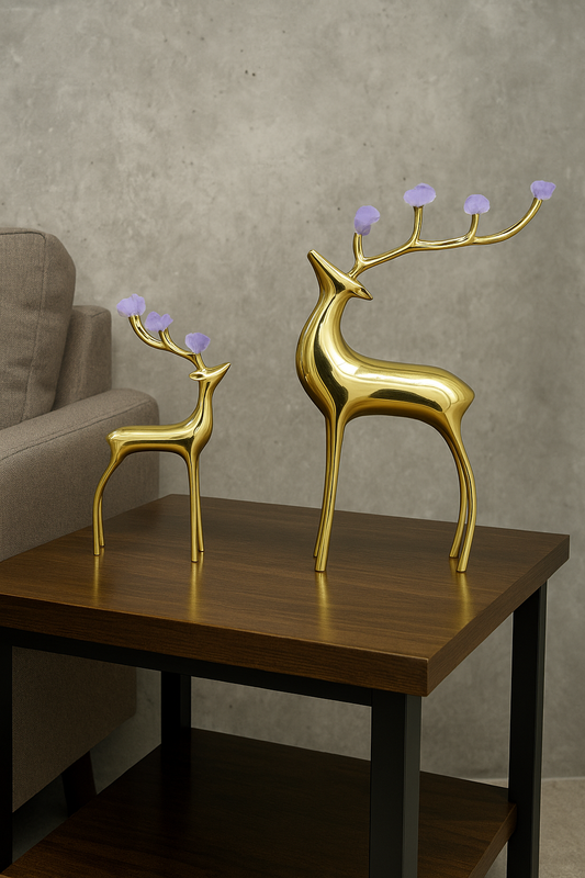 Golden Deer Figurine Set with Purple Crystal Antlers β Luxury Modern Home Decor