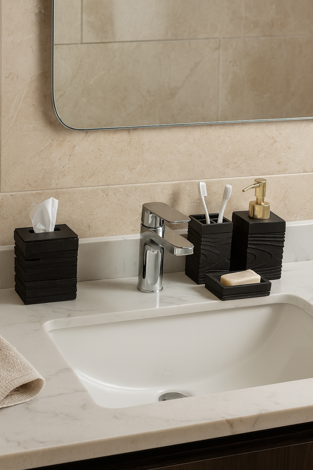 Luxury Black Washroom Accessories Set of 4