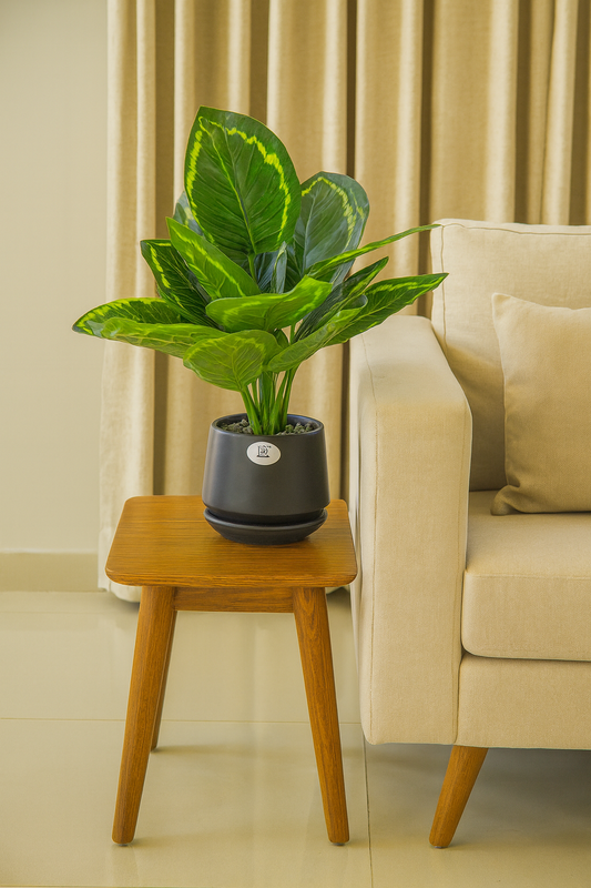 Artificial Green Leaf Plant in Pink Ceramic Pot – Stylish Faux Plant for Home & Office Décor