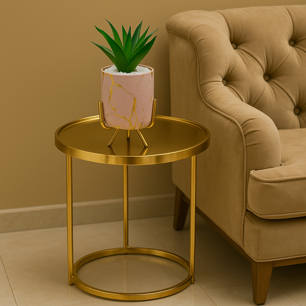 Modern Pink & Gold Marble-Patterned Planter with Stand