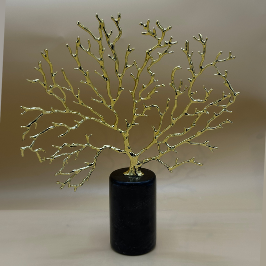 Modern Golden Coral/Tree Branch Decor Set - Black Base Tabletop Sculpture