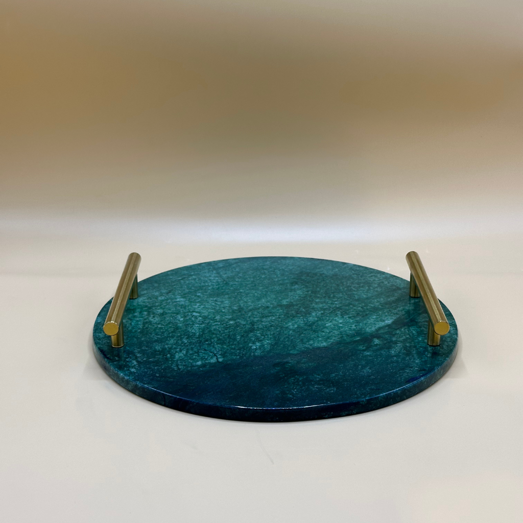 Luxurious Round Marble Serving Trays with Golden Handles