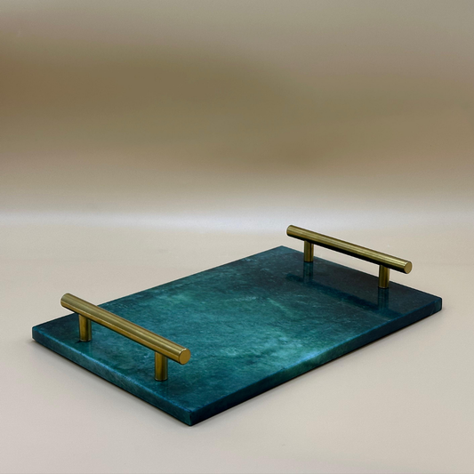 Sophisticated Black Marble Rectangular Serving Tray with Golden Handles - Modern Home Decor