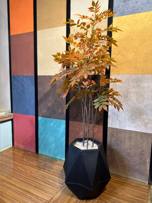 Artificial Fall Foliage Tree in Geometric Black Planter