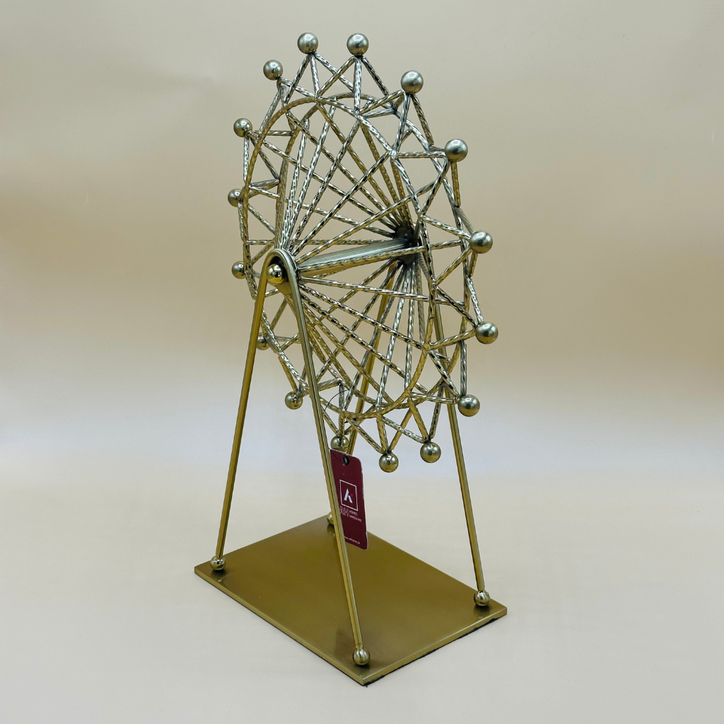 Whimsical Gold Metal Ferris Wheel Sculpture - Decorative Carousel Ornament