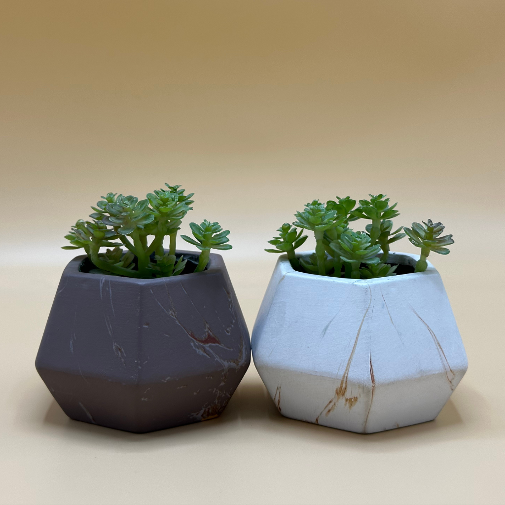 Modern Faux Succulent in Geometric Grey Planter