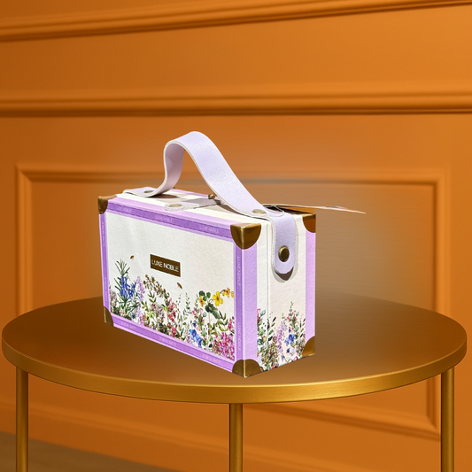 Luxe Noble Floral Keepsake Gift Box with Elegant Handle & Gold Accents