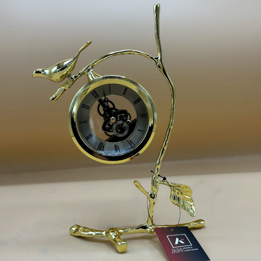 Exquisite Golden Bird & Branch Skeleton Table Clock - Opulent Vintage Desk & Shelf Decor