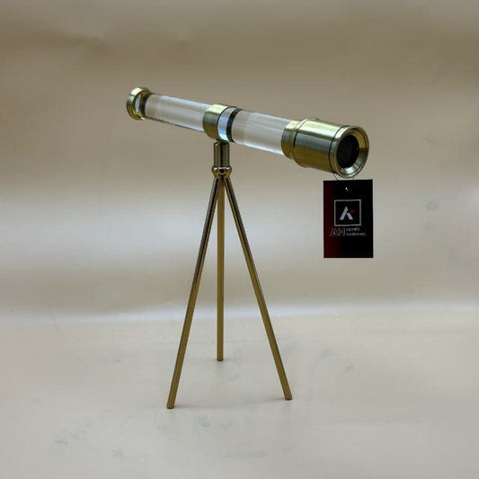 Luxurious Brass & Acrylic Decorative Telescope on Tripod Stand - Modern Nautical & Explorer Decor