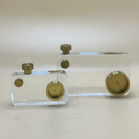 Chic Clear Acrylic & Brass Decorative Camera Set - Modern Artistic Tabletop Accents