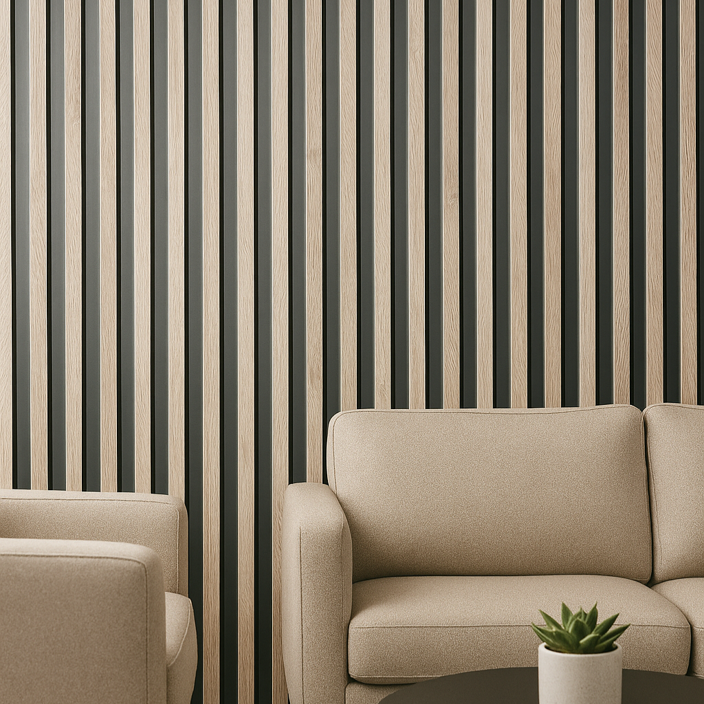 Contemporary Light Wood & Dark Groove Wall Panel | High Contrast Design