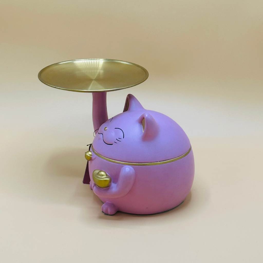Pink Lucky Cat Serving Tray - Decorative Trinket Dish