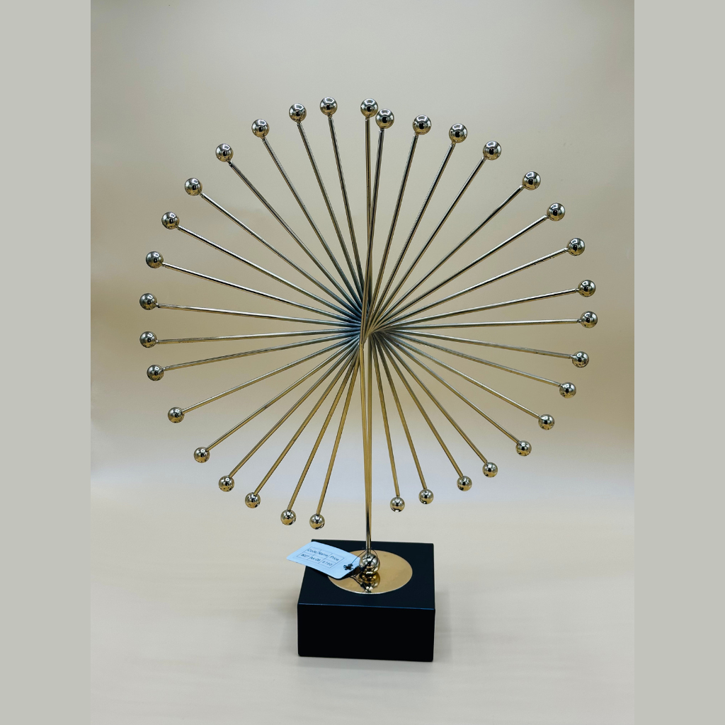 Modern Gold Metal Burst Sculpture on Black Base - Abstract Decorative Ornament