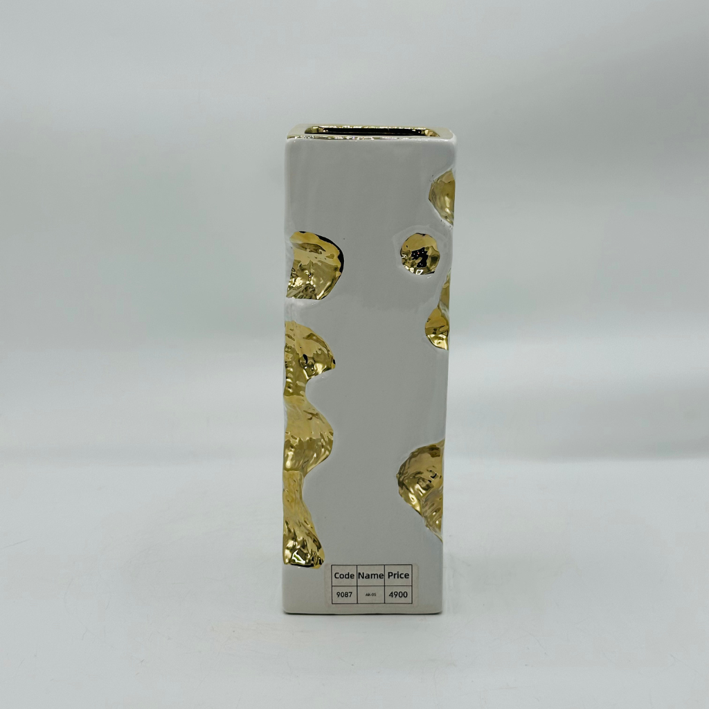 Elegant White Vase with Gold Polka Dots & Artificial Red Rose Bouquet