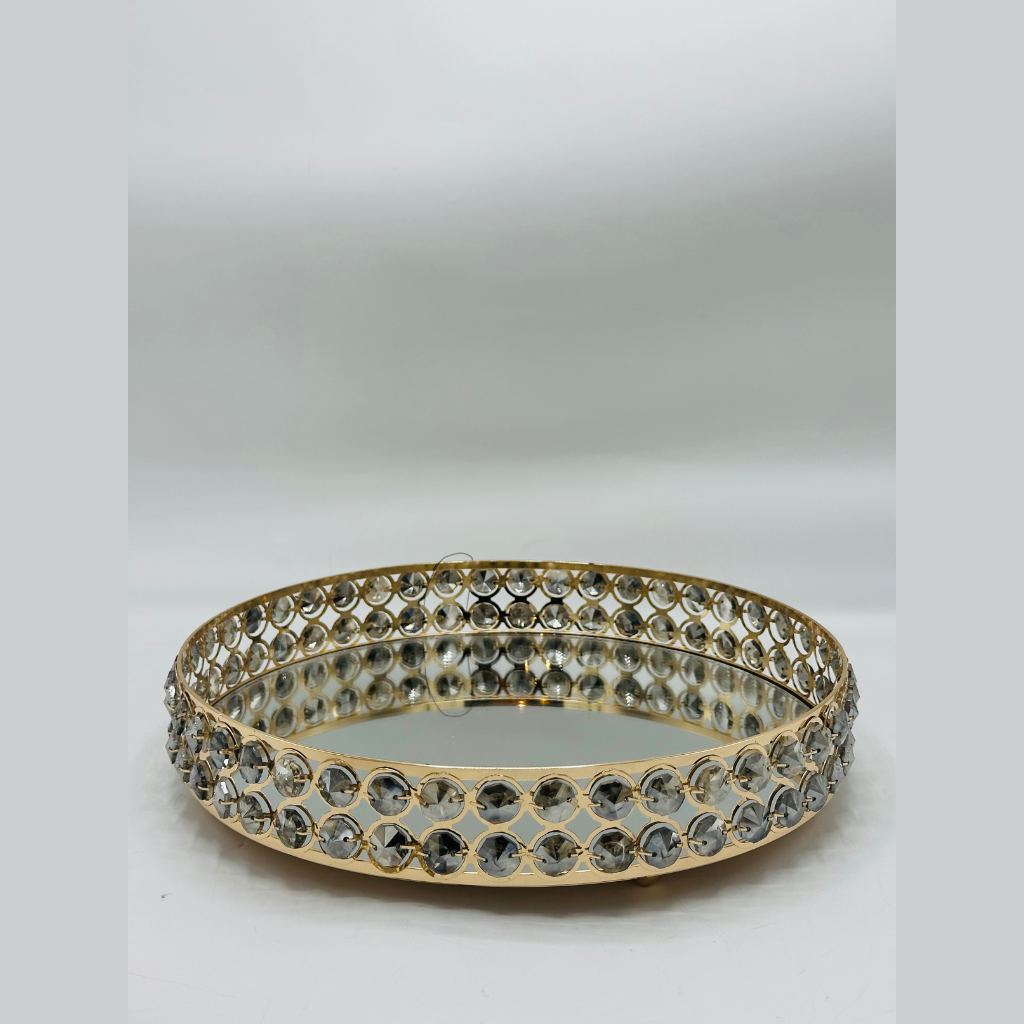 Set of 3 Elegant Gold Metal Trays with Crystal Accents - Decorative Nesting Dishes