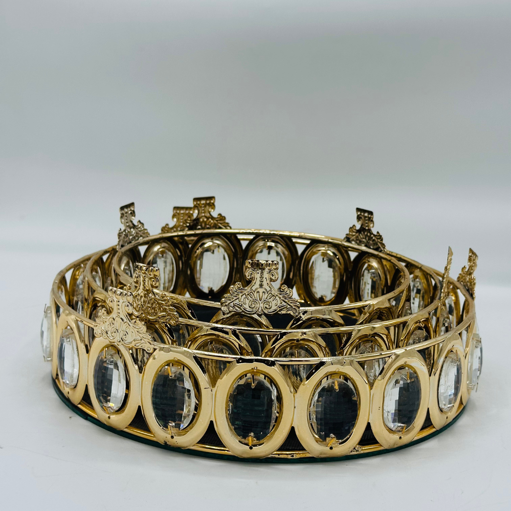 Set of 3 Elegant Gold Crown-Shaped Trays with Crystal Accents - Royal Decorative Dishes