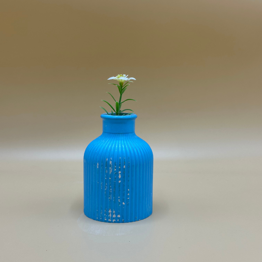 Chic Turquoise Ribbed Vase with Distressed Finish | Modern Decorative Bottle