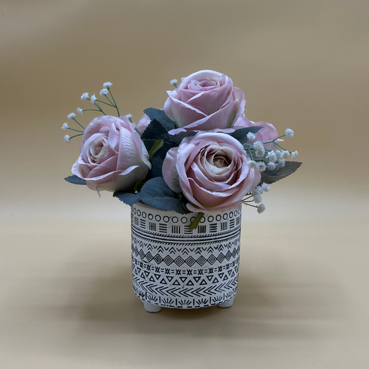 Elegant Cylindrical Planter with Faux Floral Arrangement