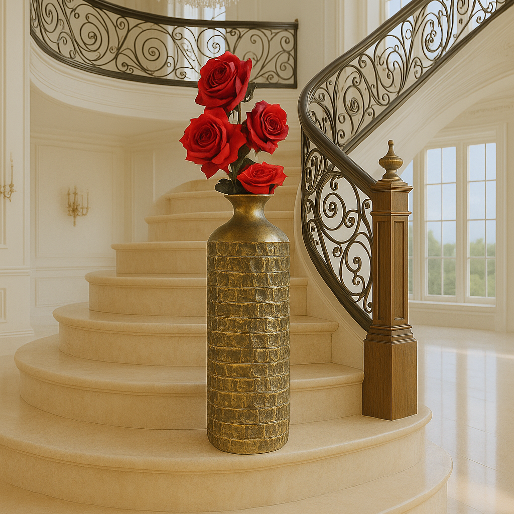 Chic Gold Ribbed Metal Planter | Modern Decorative Pot