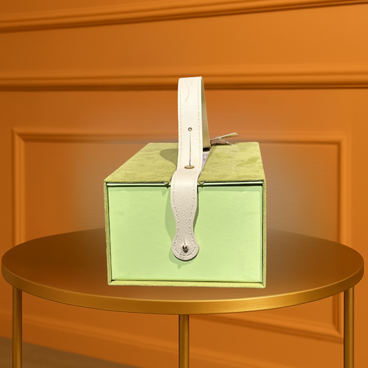 Luxury Velvet Green Gift Box with Floral Window & Top Handle