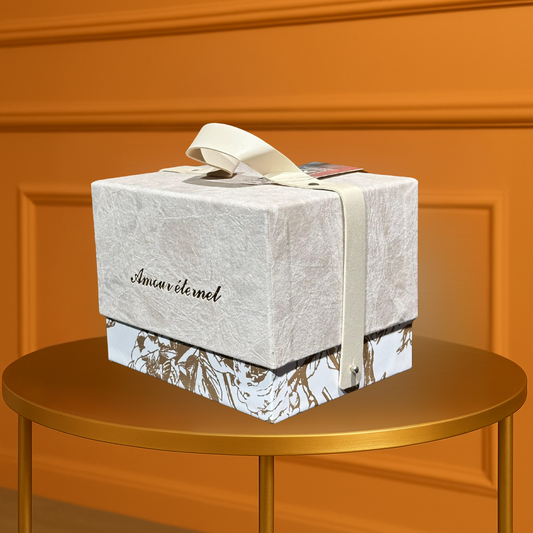 "Amour Éternel" Luxury Gift Box - Textured Top & Golden Floral Base with Strap Handle