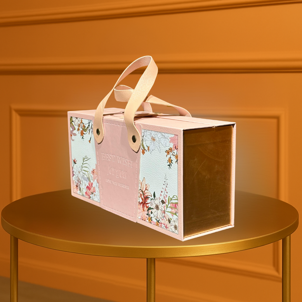 Elegant Floral Gift Box with Leather Handle - Perfect for Any Special Occasion