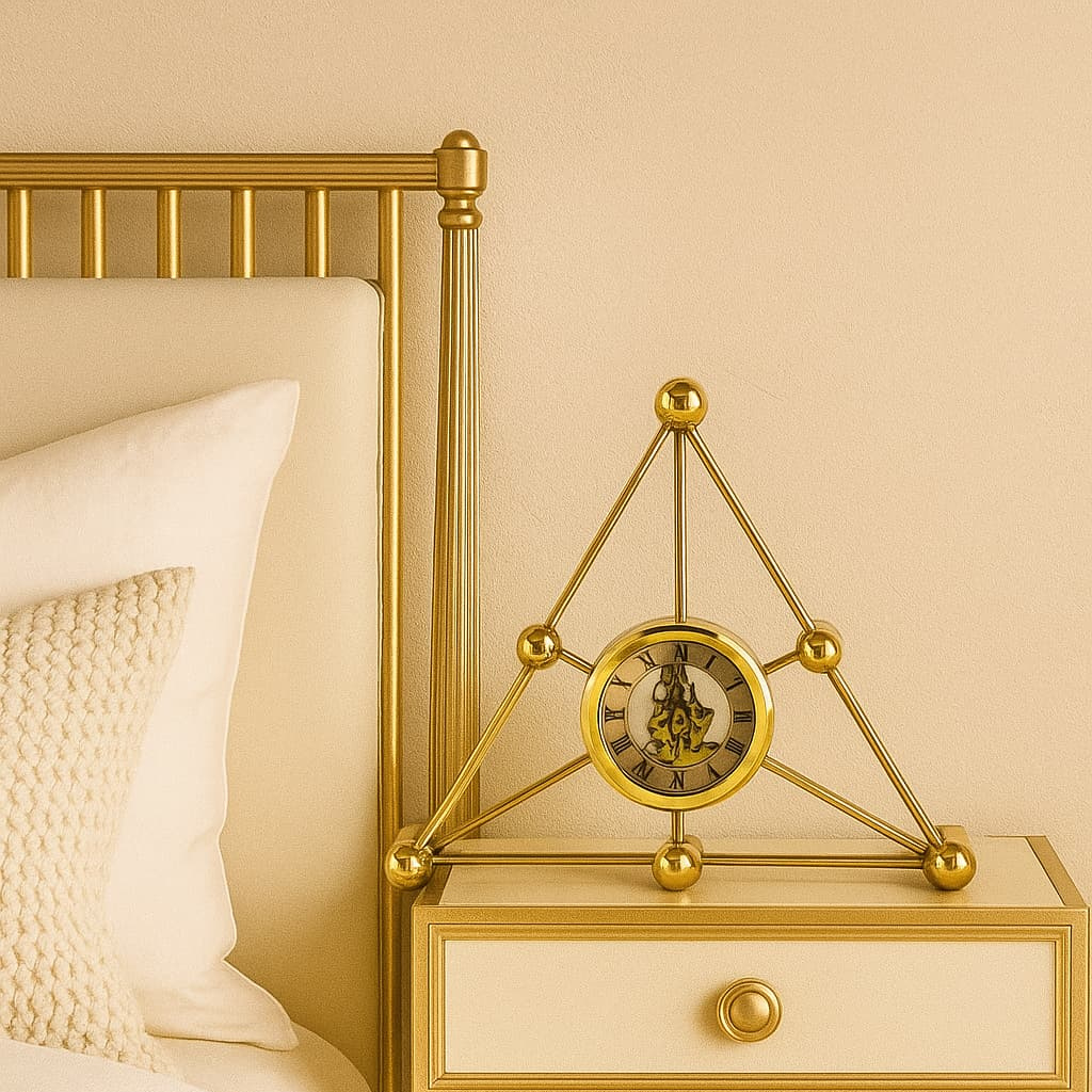 Geometric Golden Pyramid Skeleton Table Clock - Modern Abstract Design Decor